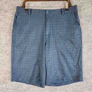 Nike Golf Shorts Mens Size 34 Dark Blue Grid Pattern Flat Front Performance